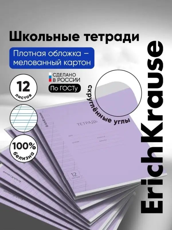 Тетрадь 12 листов, ErichKrause Visio, косая линия, 60 г/м&sup2;, обложка мелованный картон, фиолетовый, блок офсет