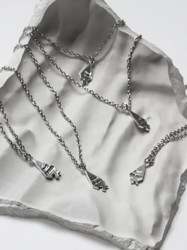 Кулоны парные на цепочке &laquo;Неразлучники. 5 пазлов&raquo;, L=45 см, набор 2 шт. цвет серебро