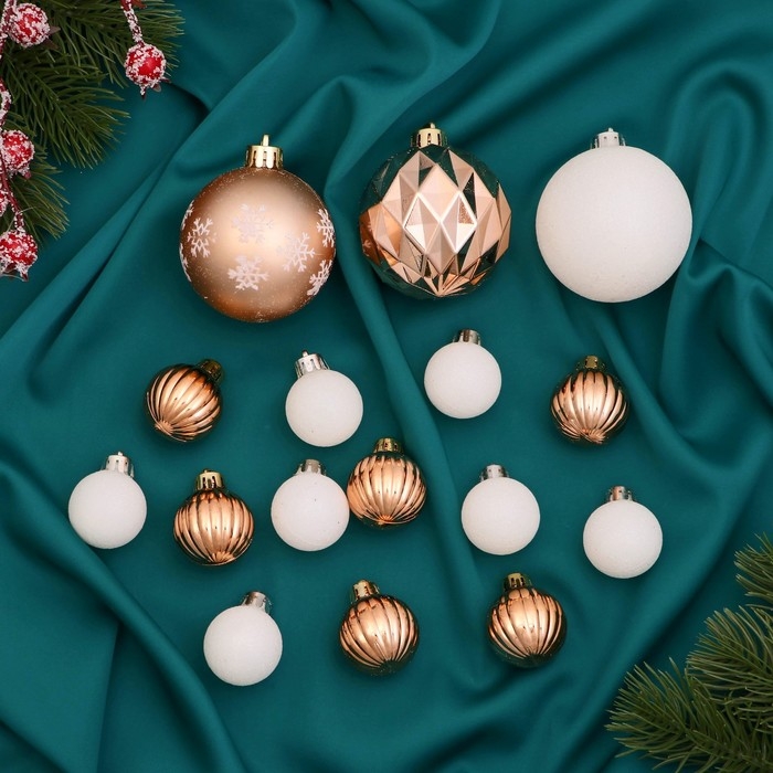 Набор шаров пластик 44 шт d-3 и 6 см Набор шаров пластик 44 шт d-3 и 6 см "Изабель" ассорти, белый золото