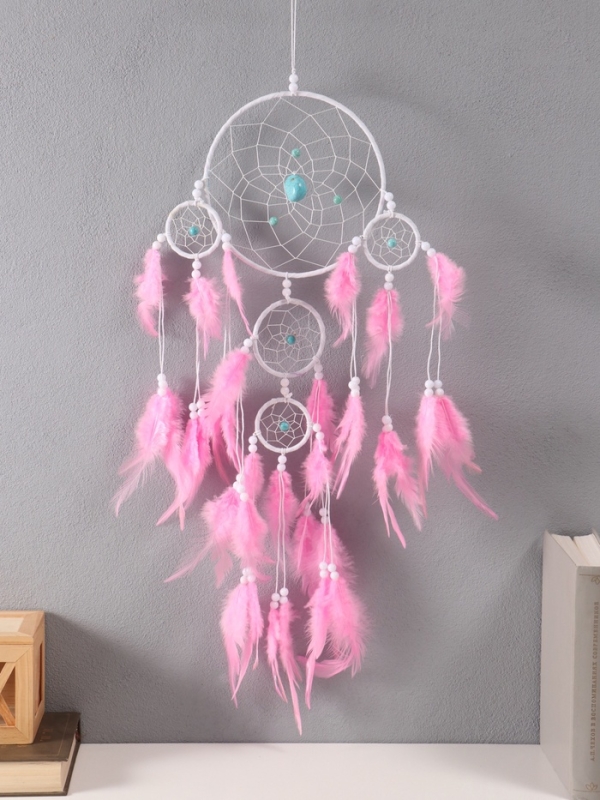 Ловец снов Ловец снов "Оберег с камнем Бирюза" бело-розовый 35х66 см