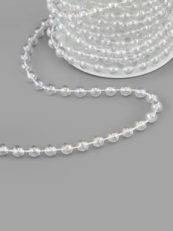 Бусы на нитях, с голографией, 6 мм, 9&plusmn;1 м, прозрачные