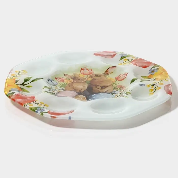 Подставка для яиц Доляна &laquo;Акварель&raquo;, 8 ячеек, 22&times;22 см, стекло, белая