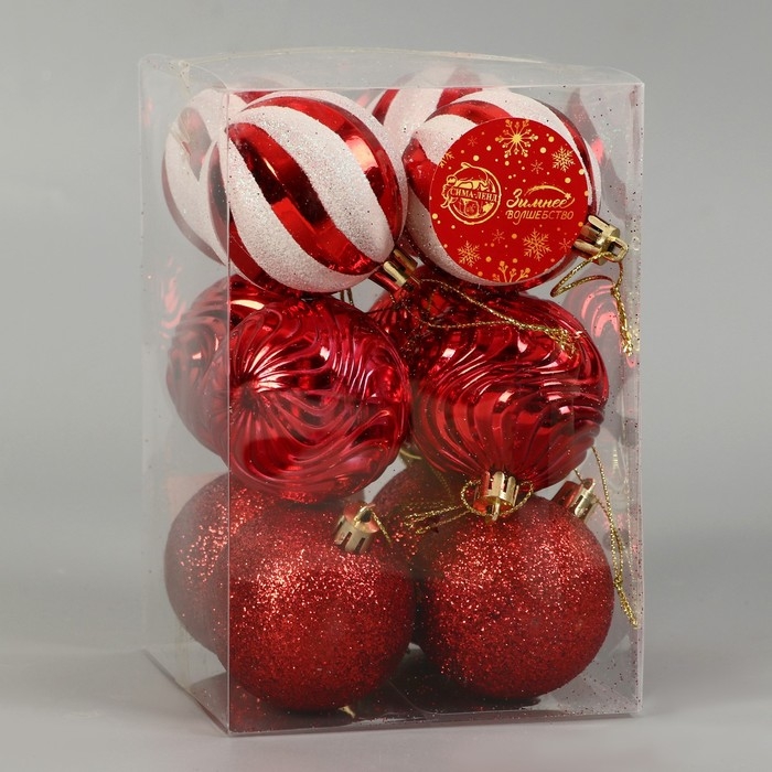 Набор шаров пластик d-6 см, 12 шт Набор шаров пластик d-6 см, 12 шт "Мелодия" полосы, бело-красный