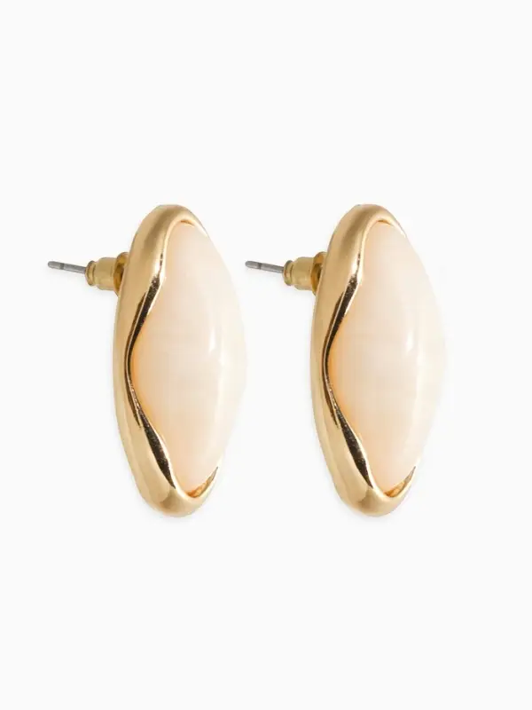 Серьги &laquo;Стиль&raquo;, овал вытянутый, белые в золоте