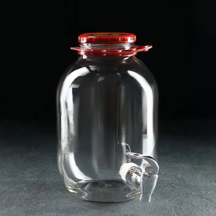 Кувшин стеклянный &laquo;Вся сила в пиве&raquo;, 3 л, с нажимным краном, с ручкой держателем, в коробке