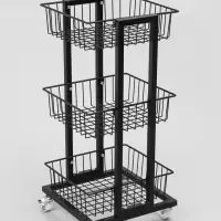 Стойка торговая универсальная, 3 корзины, на колесах, 35&times;35&times;76 см, цвет чёрный