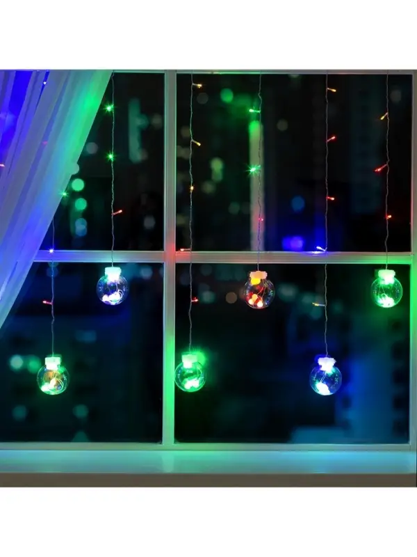 Гирлянда &laquo;Бахрома&raquo; 2.4&times;0.7 м с насадками &laquo;Шарики&raquo;, IP20, прозрачная нить, 108 LED, свечение мульти, 8 режимов, 220 В