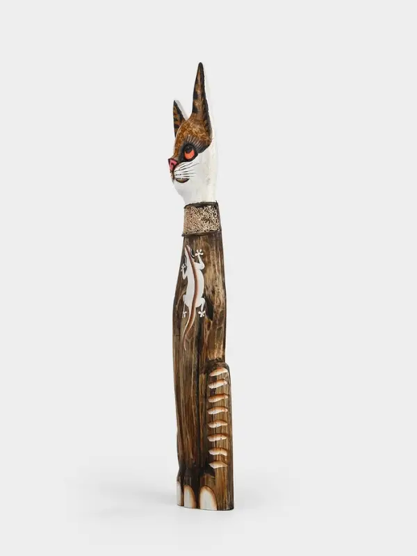 Сувенир &laquo;Серая кошка в ошейнике с ящерками&raquo;, 60&times;12&times;6 см, дерево