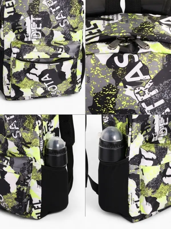 Рюкзак школьный на молнии, с карманами, с принтом, размер 30&times;13&times;42 см, жёлтый/серый