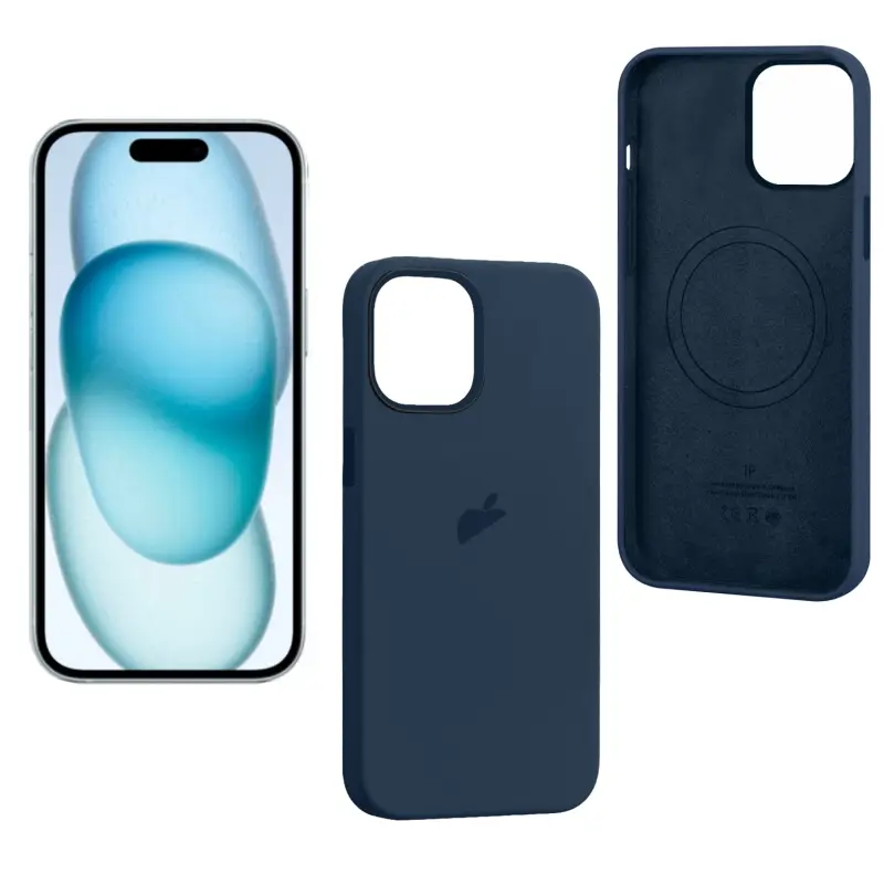 Чехол iPh 15 Plus Silicon Case 100% ORG (MagSafe + анимация NFC) c LOGO Storm Blue