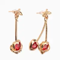 Серьги &laquo;Сердечная вишня&raquo;, красные в золоте