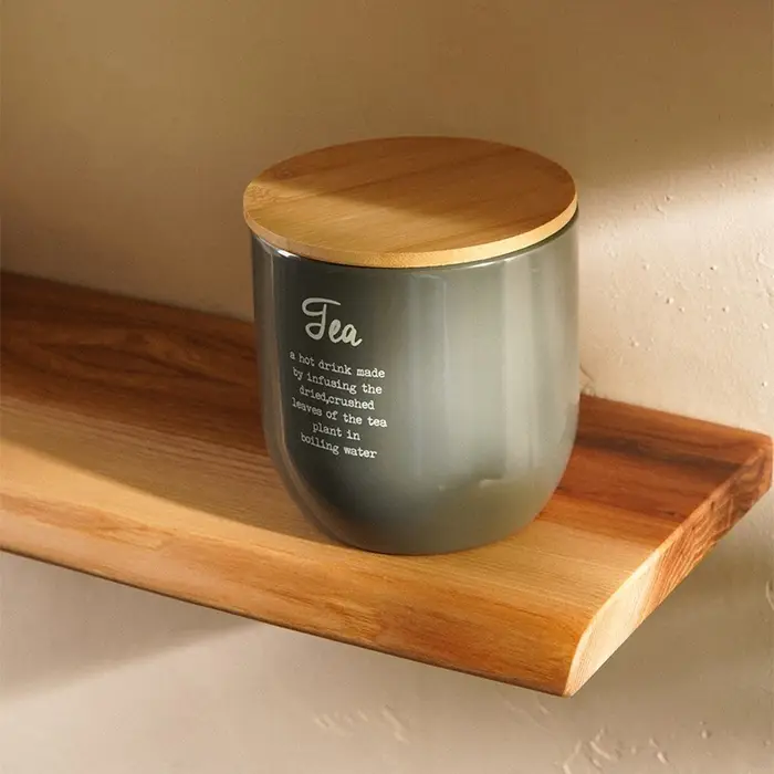 Банка для чая SL Home, 9.5&times;14 см, с бамбуковой крышкой, серая