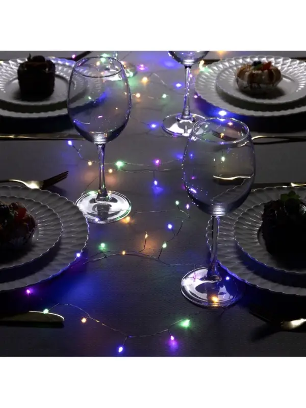 Гирлянда &laquo;Мишура&raquo; 5 м, роса, IP20, серебристая нить, 100 LED, 2 режима, от батареек АА&times;3, свечение мульти