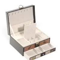 Шкатулка кожзам для украшений, 1 ящик "Картинки" чёрная 23х17х10,5 см