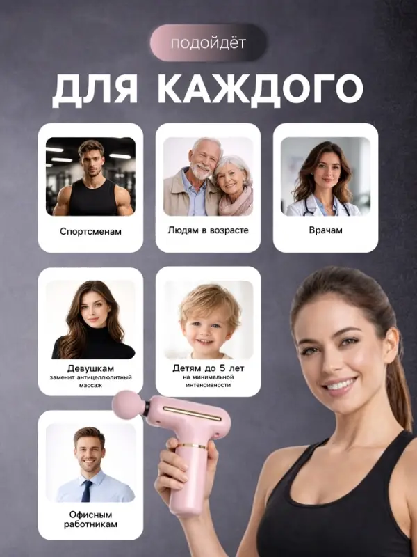 Массажёр для тела LEM-54, перкуссионный, 4 режима, 1200 мА/ч, розовый