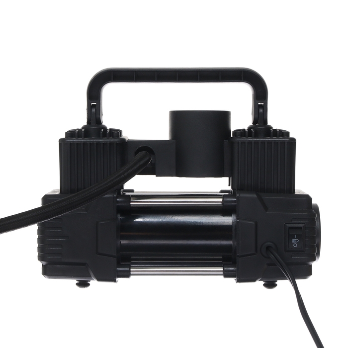 Компрессор автомобильный двухпоршневой, 12В, фонарь, 25 л/мин, сумка, черный