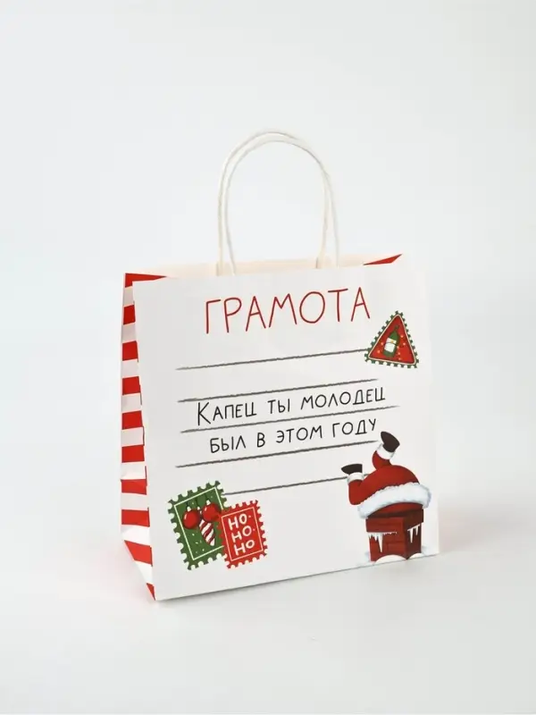 Пакет подарочный новогодний крафтовый &laquo;Молодец&raquo;, 22&times;22&times;11 см
