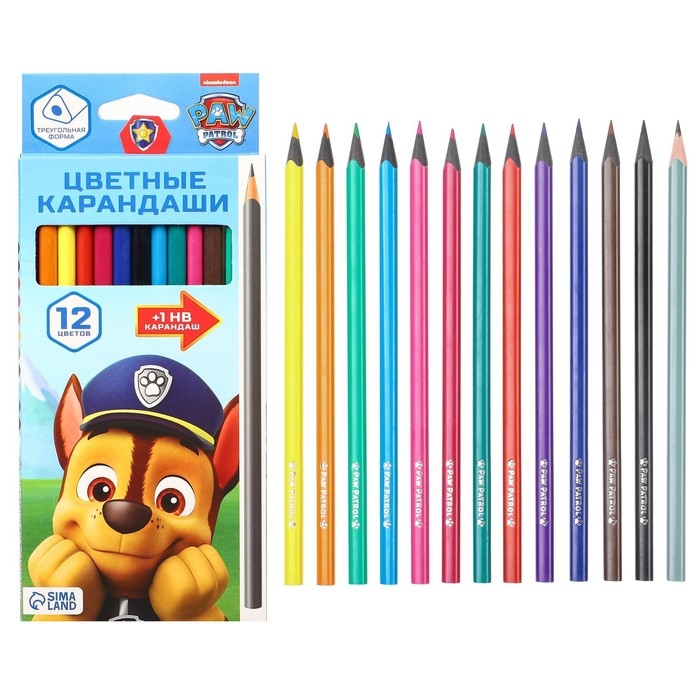 Цветные карандаши, 12 цветов, трехгранные, Щенячий патруль Цветные карандаши, 12 цветов, трехгранные, Щенячий патруль