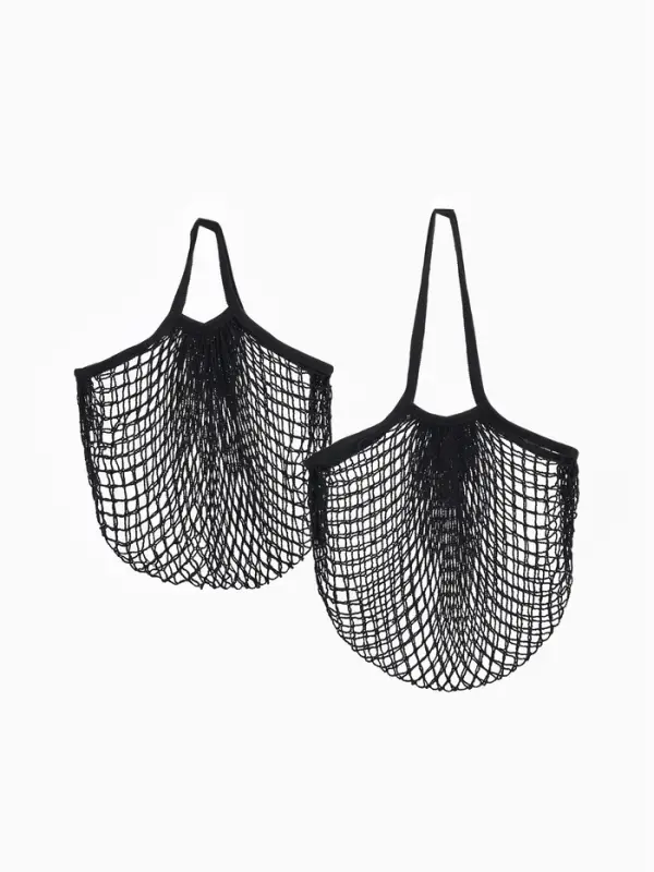 Набор 2 шт.: сумка-авоська плетёная, клетка 1.5 см, чёрная