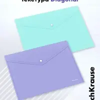 Папка-конверт на кнопке А4, 180 мкм, ErichKrause Diagonal Pastel, с тиснением, непрозрачная, микс