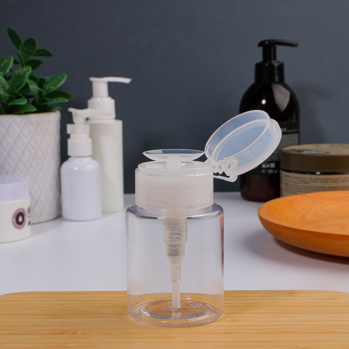 Флакон с помпой, 100 мл, цвет белый/прозрачный Флакон с помпой, 100 мл, цвет белый/прозрачный