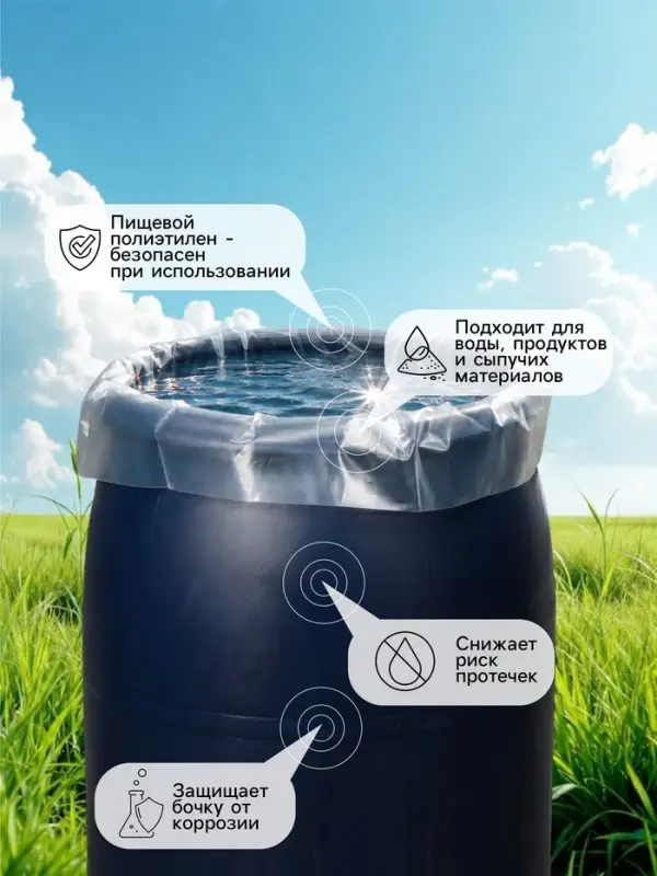 Мешок - вкладыш в бочку, 250 л, 118&times;165 см, 100 мкм, Greengo