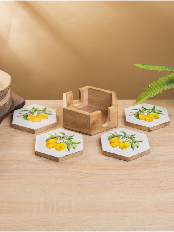 Подставка под горячее (набор 4 шт)  Подставка под горячее (набор 4 шт) "Лимоны" дерево манго 15х13х5 см