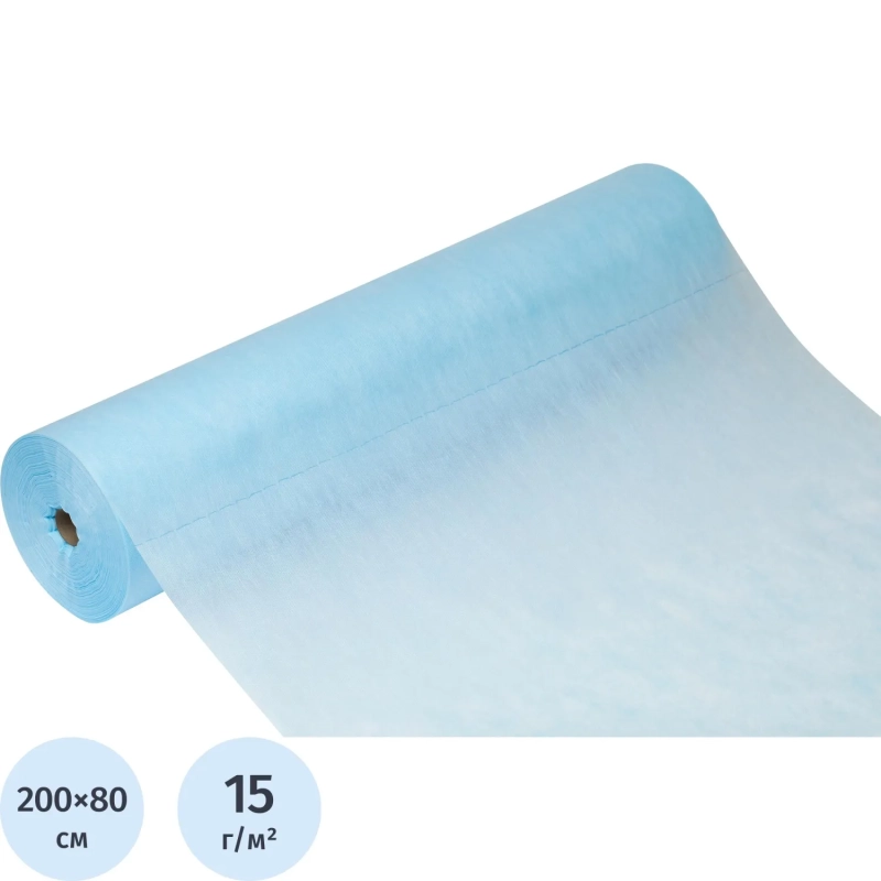 Простыня в рулоне 80х200, голубой (100шт/рул), спанбонд, пл.15, А1, 13076