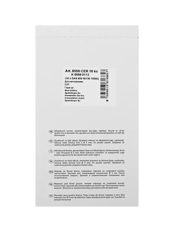 Маркер для доски Centropen 8559, узел 5.0 мм, ширина линии 2.5 мм/1-4.6 мм, спиртовой, чёрный