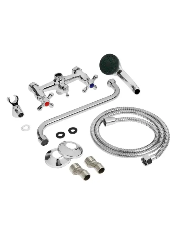 Смеситель для ванны ZEIN Z0155, кран-букса 1/2", душевая лейка и шланг, хром