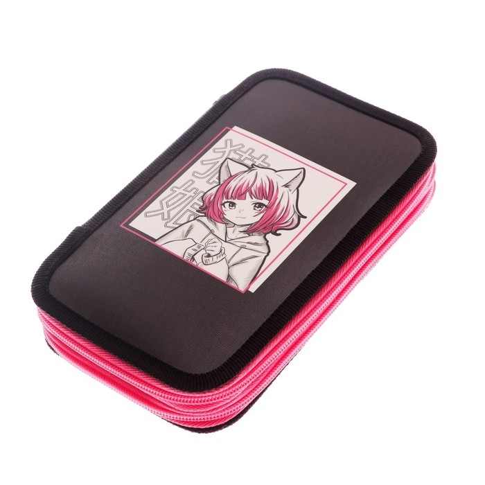 Пенал 2 секции, 125 х 205 х 40 мм, Calligrata 30П26/2 Пенал 2 секции, 125 х 205 х 40 мм, Calligrata 30П26/2 "Аниме девушка", ламинированный картон