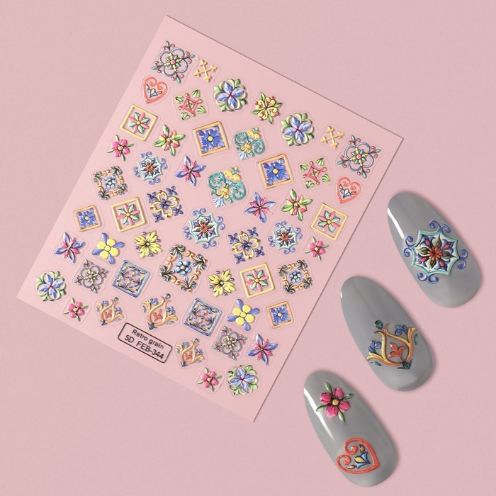 Наклейки для ногтей «Ажур», объёмные, разноцветные Наклейки для ногтей «Ажур», объёмные, разноцветные