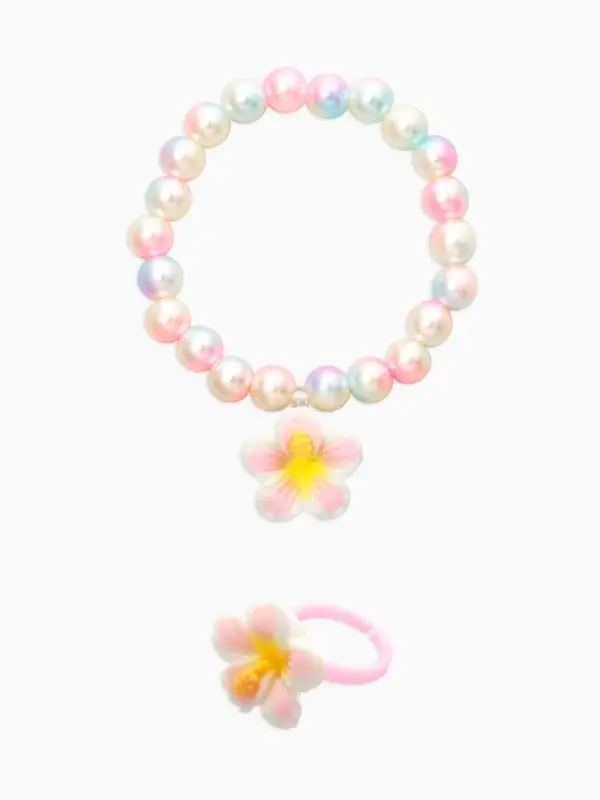 Набор детский &laquo;Выбражулька. Жемчуг&raquo;, 3 предмета: бусы, кольцо, кольцо, желтый, белый