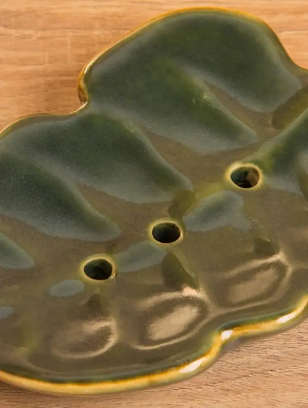 Мыльница "Опавший лист" керамика, цв. зелёно-коричневый, 15х9,5х2 см