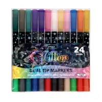 Фломастеры 12 штук, 24 цвета, с блёстками, двусторонние, в пластиковой коробке