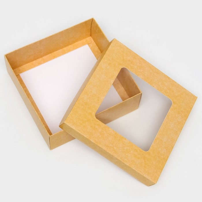 Коробка подарочная складная, упаковка, крышка-дно,с окном, крафт, 15 х 15 х 5 см Коробка подарочная складная, упаковка, крышка-дно,с окном, крафт, 15 х 15 х 5 см