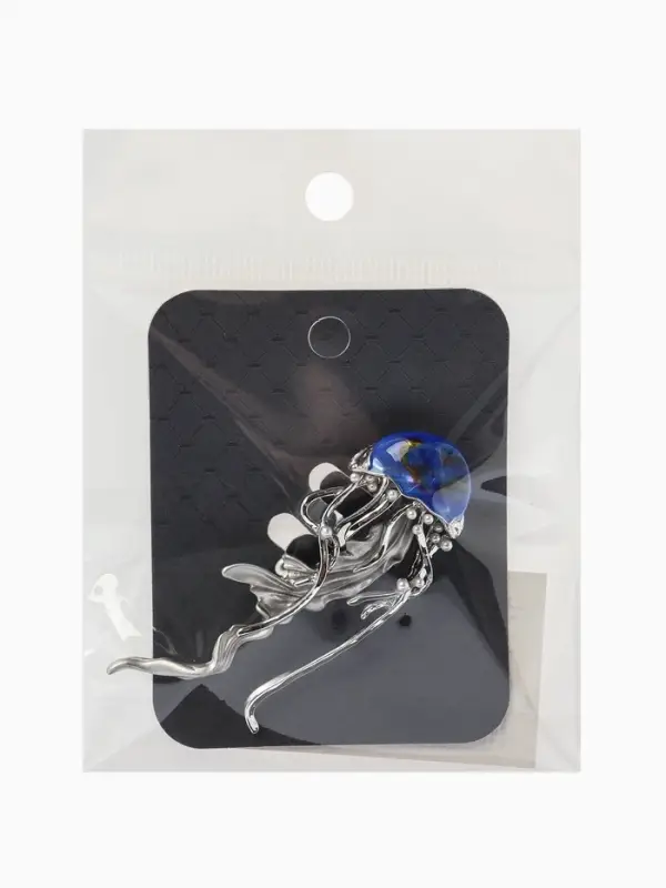 Брошь &laquo;Медуза&raquo; морская, цвет синий в серебре