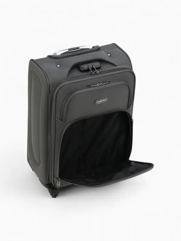 Чемодан 20 Чемодан 20", Текст, 37*23*54, отд на молнии, 2 нар/карм, увелич, код замок, 4 колеса, серый 108759