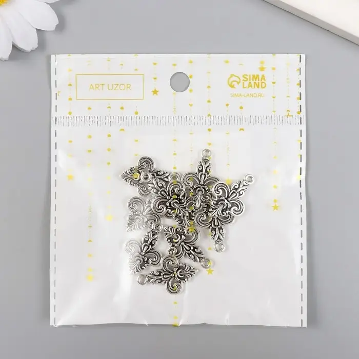 Металлический элемент, декоративная подвеска «Арт Узор. Дамаск», серебро, 2.3×1.5 см