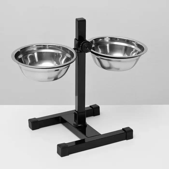 Подставка с мисками, 2&times;500 мл, высота 30 см, разборная, чёрная