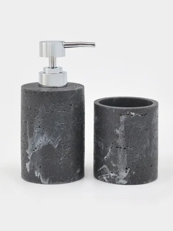 Набор для ванной "Мрамор" 3 предмета (дозатор для мыла, стакан, мыльница), цвет черный