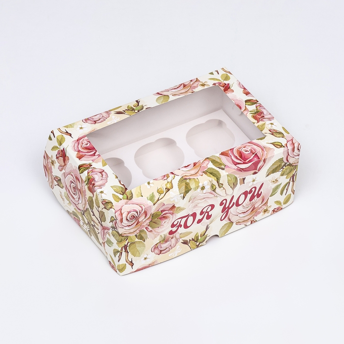 Коробка для 6 капкейков с окном , Коробка для 6 капкейков с окном , "For you", 25 х 17 х 10 см