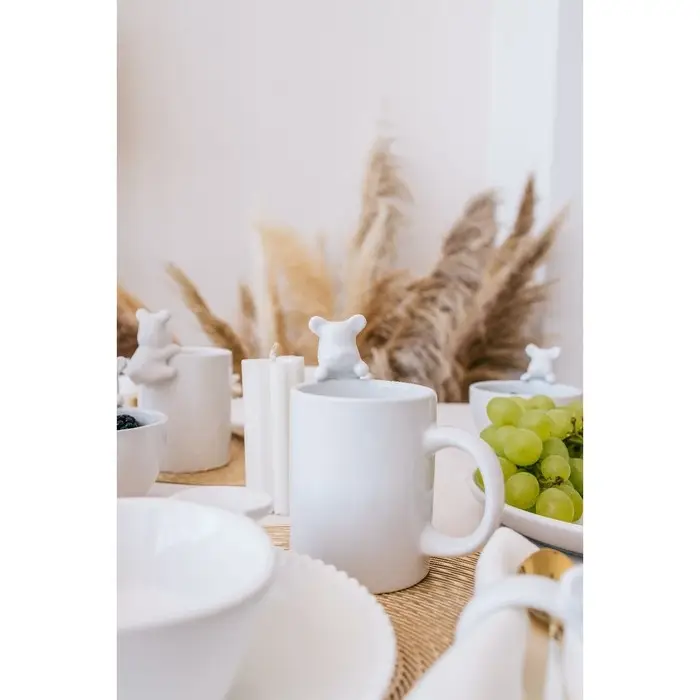 Кружки Доляна &laquo;Мишка Отто&raquo;, 290 мл, 11.5&times;8&times;13.5 см, набор 2 шт., доломит, белые