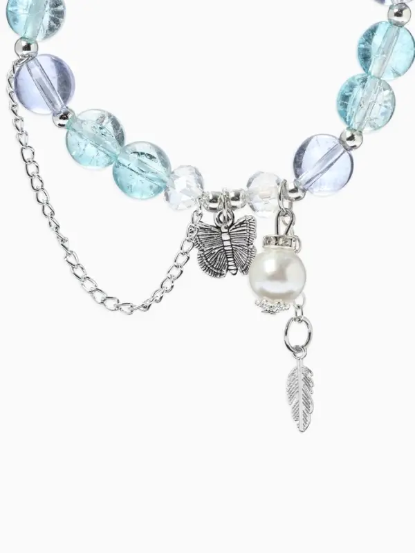 Браслет с подвесками &laquo;Сахарный. Бабочка и перо&raquo;, d=6 см, шар № 10/8, голубой, фиолетовый в серебре