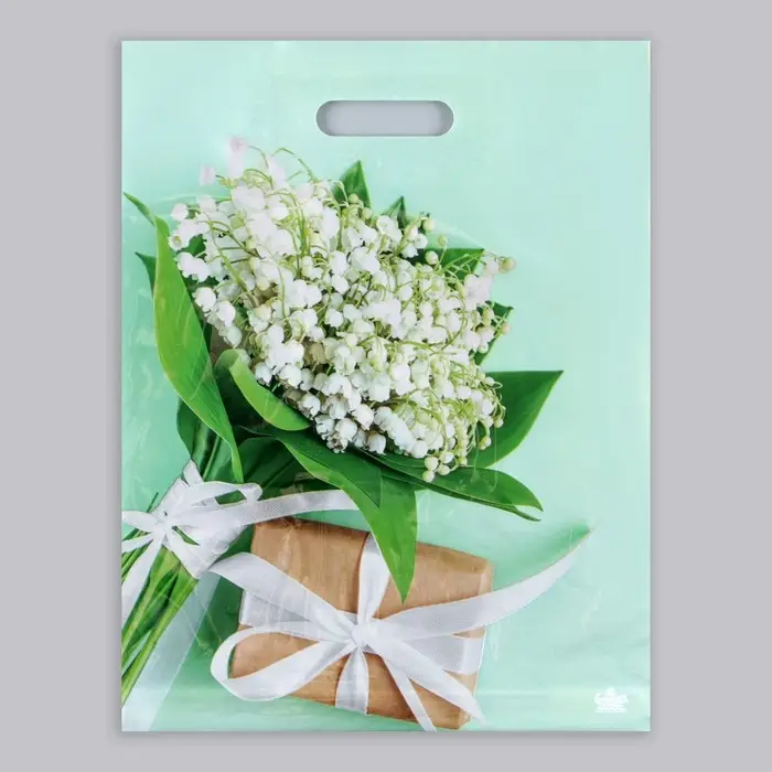 Пакет «Весенние ландыши», полиэтиленовый с вырубной ручкой, 40×31 см, 60 мкм