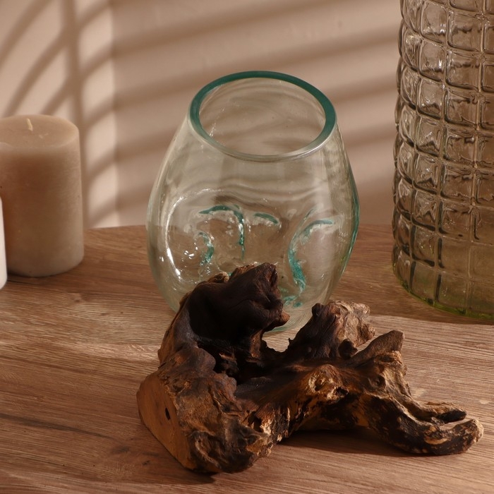 Вазон стекло на коряге  Вазон стекло на коряге "Индивидуальность" 15х15х15 см