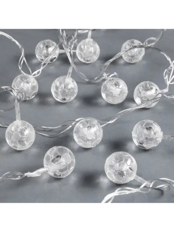 Гирлянда &laquo;Нить&raquo; 5 м с насадками &laquo;Футбольный мяч&raquo;, IP20, прозрачная нить, 20 LED, свечение белое, 8 режимов, 220 В