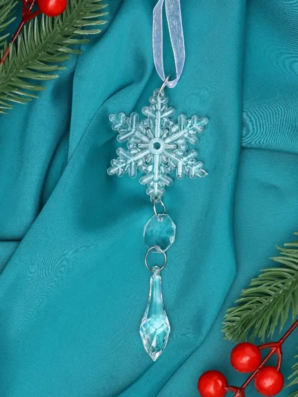 Украшение ёлочное "Льдинка" снежинка капелька, 13х4,5 см, прозрачный