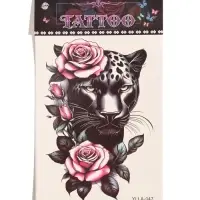 Татуировка на тело &laquo;Чёрный леопард с розами&raquo;, 12.5&times;20.7 см, цветная