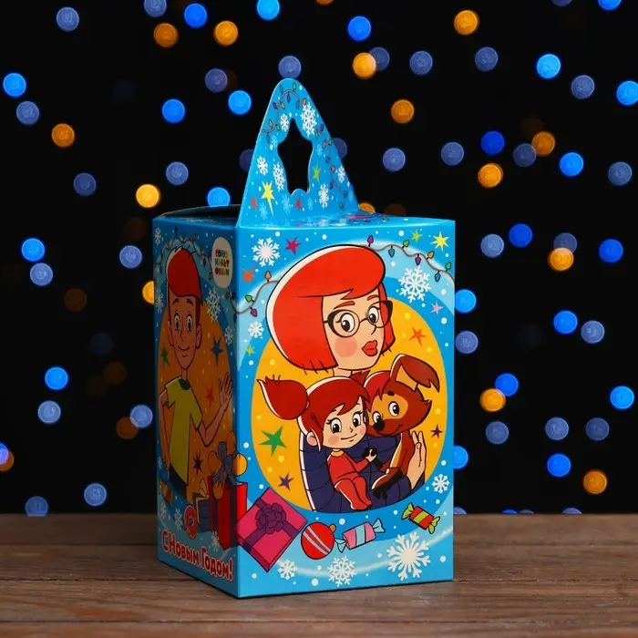Коробка новогодняя подарочная складная «Простоквашино» 11×11×17.2 см